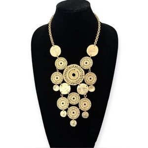 CHICO’s Brilliant Gold Medallion Disc Statement Bib Necklace | LIGHTWEIGHT | NWT